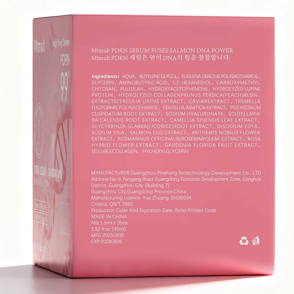 Mtmult Salmon DNA PDRN Serum – 99% Salmon DNA, Collagen & Hyaluronic Acid, 30 Ampoules, Firming & Moisturizing
