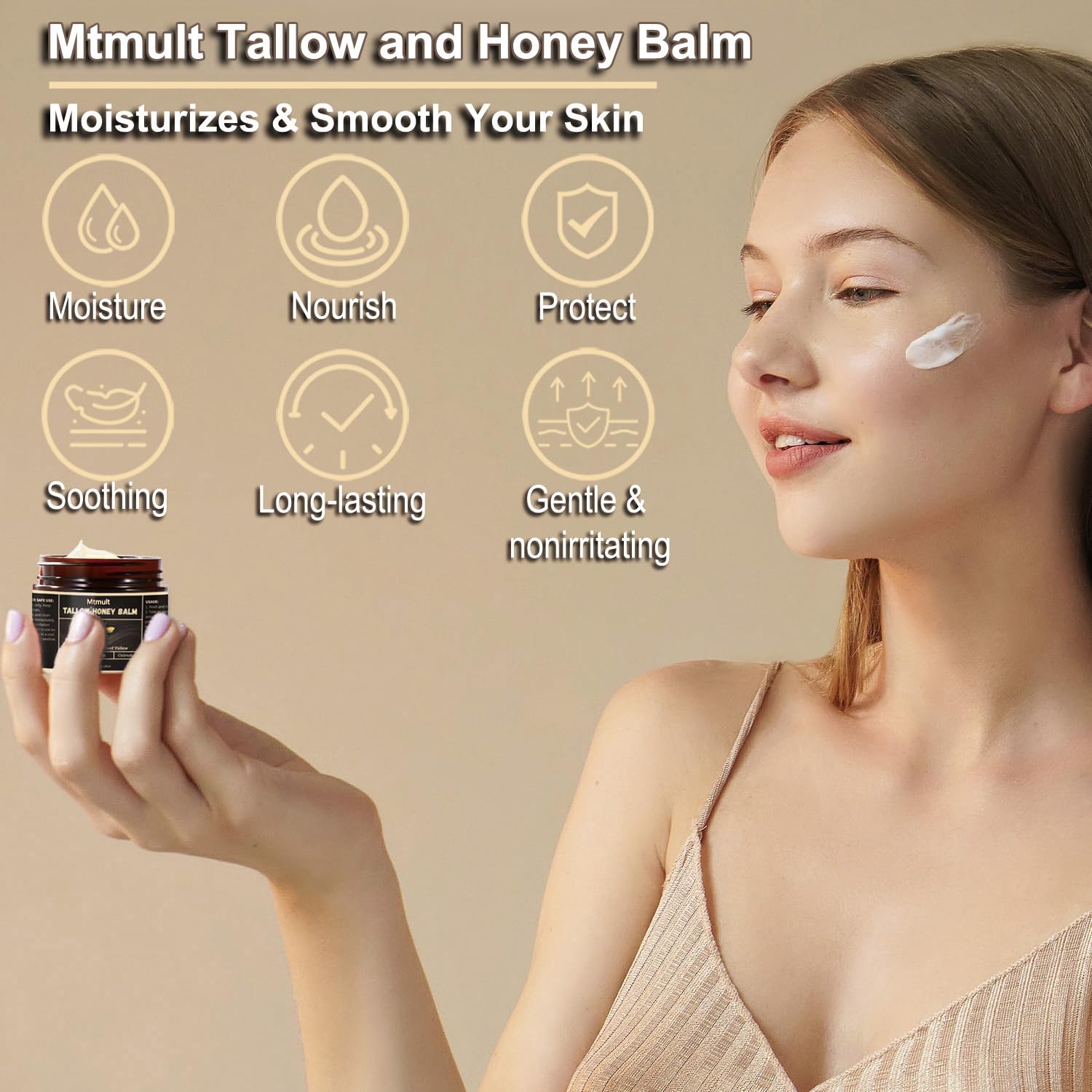 Mtmult Beef Tallow Balm – Hydrating Face & Body with Grass-Fed Tallow, Raw Honey & Beeswax