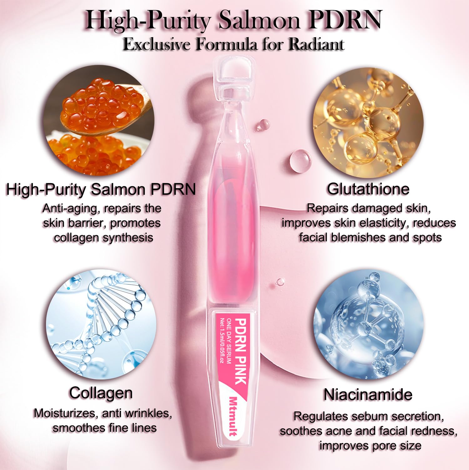 Mtmult Salmon PDRN Serum – Intense Firming, Hydration & Glow with Collagen, Glutathione, Hyaluronic Acid