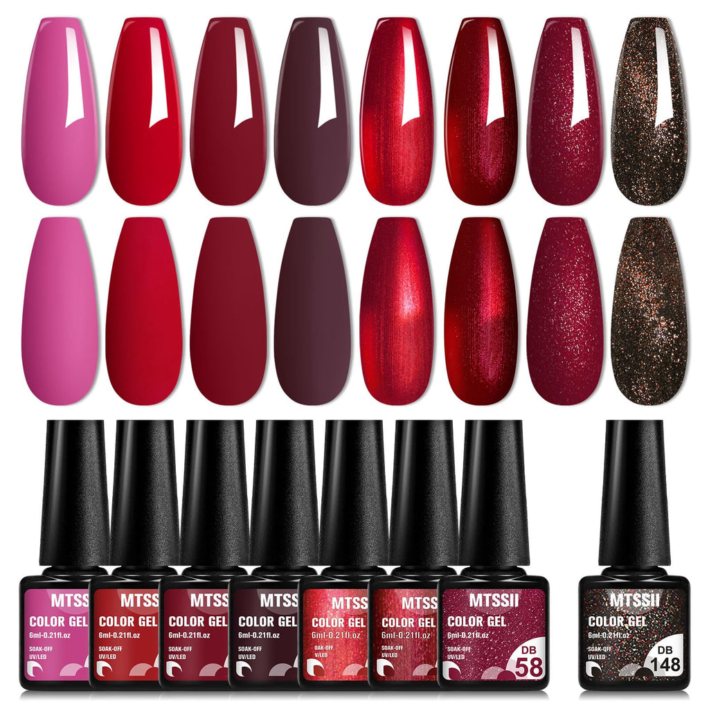 MTSSII Red Gel Nail Polish Set – 8-Color Bloody Mary Collection (Shimmer Red & Burgundy)
