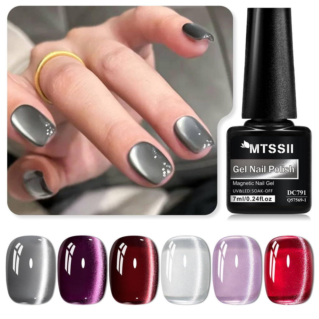 MTSSII Cat Eye Gel Polish Set – 8 Glass Cat Eye Colors with Magnetic Tool, 7ml Each