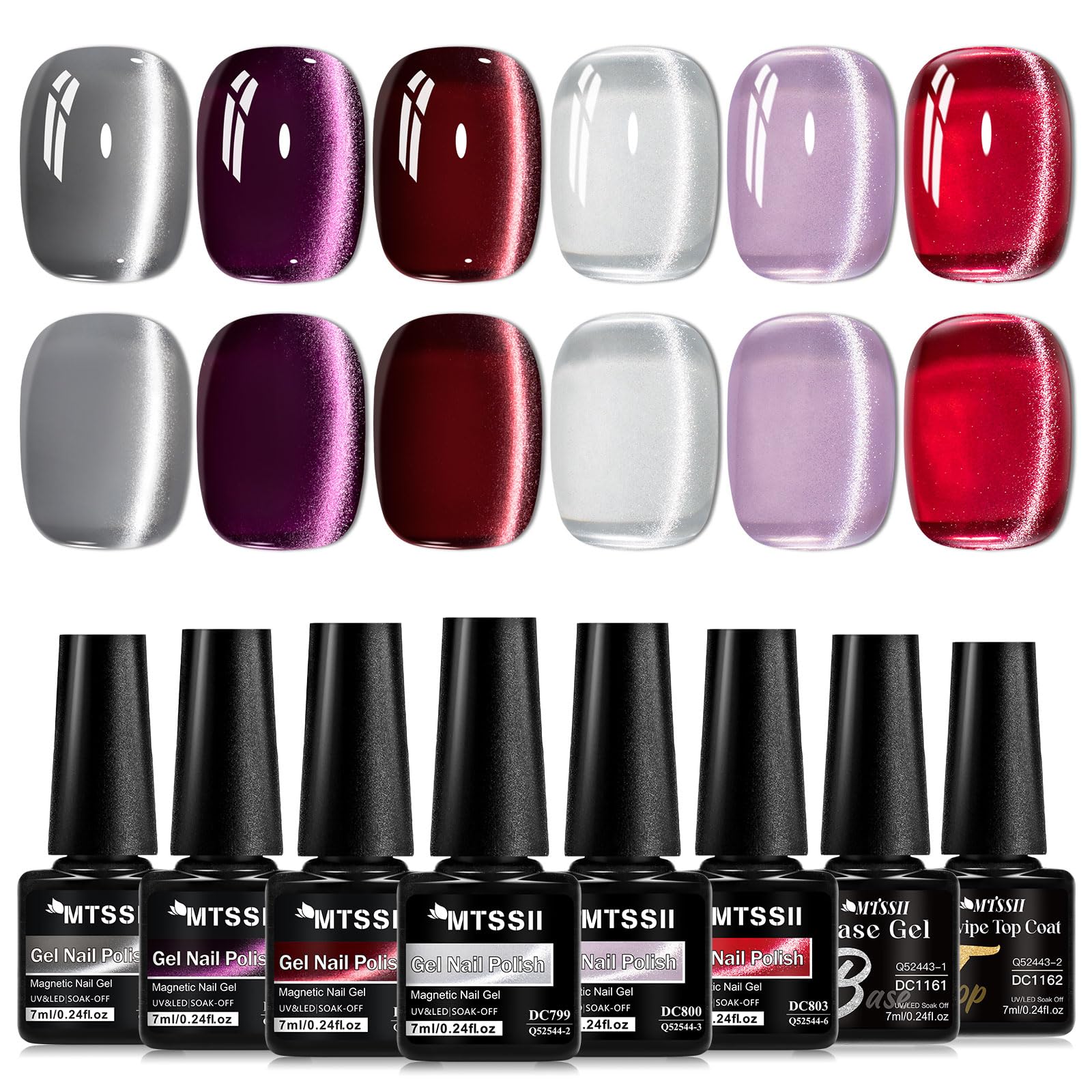 MTSSII Cat Eye Gel Polish Set – 8 Glass Cat Eye Colors with Magnetic Tool, 7ml Each
