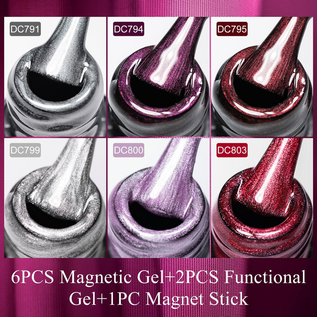 MTSSII Cat Eye Gel Polish Set – 8 Glass Cat Eye Colors with Magnetic Tool, 7ml Each
