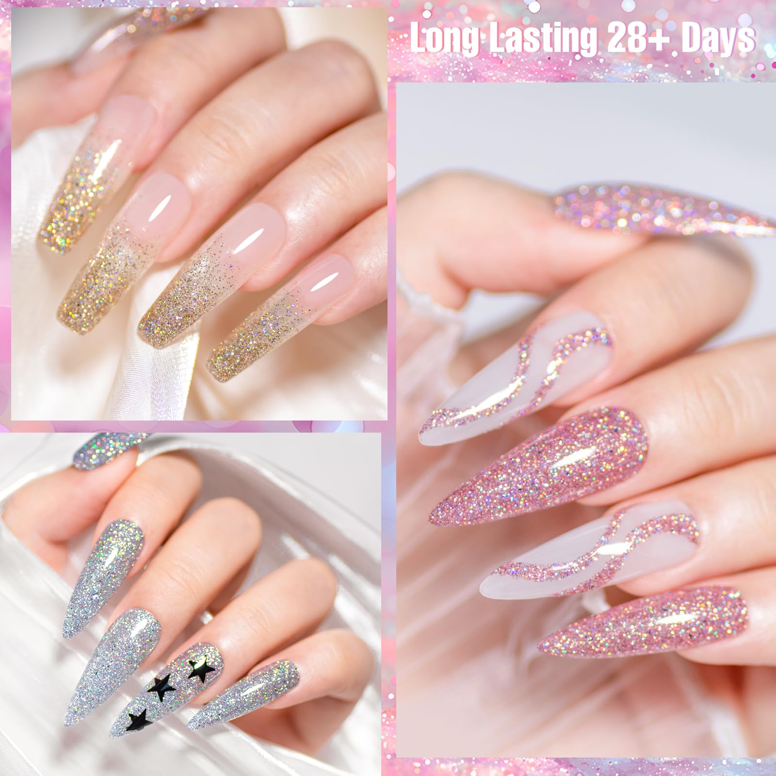 MTSSII Reflective Glitter Gel Nail Polish Set — 8 Colors + Base/Top Coat Kit for Home Manicures