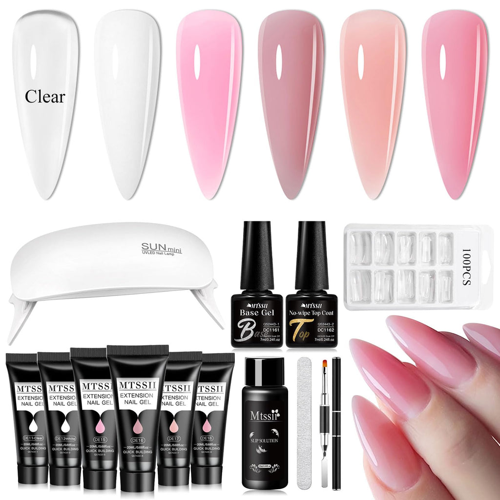 MTSSII 13Pcs Poly Nail Gel Kit 6 Colors + Mini UV Lamp for DIY Nails