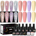 MTSSII Reflective Glitter Gel Nail Polish Set — 8 Colors + Base/Top Coat Kit for Home Manicures