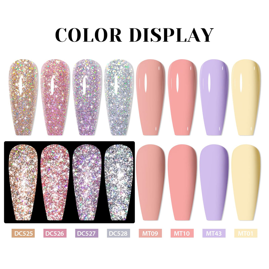 MTSSII Reflective Glitter Gel Nail Polish Set — 8 Colors + Base/Top Coat Kit for Home Manicures