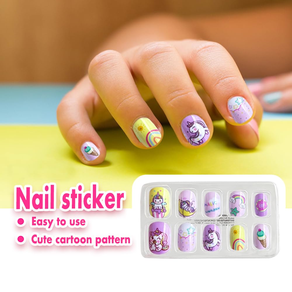 MU Unicorn Fantasy Kids Nail Polish Kit | 10 Water-Based Colors, Press-On Nails & Quick Dry Peel-Off