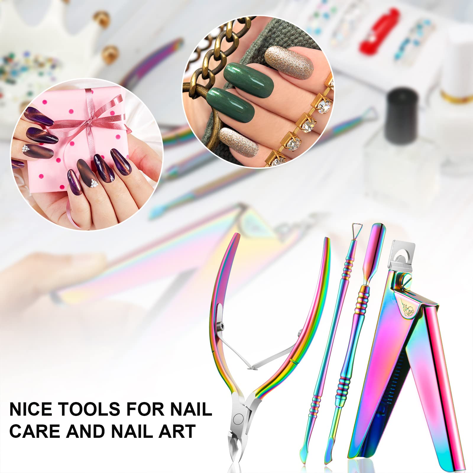 Mudder 4-in-1 Rainbow Acrylic Nail Clippers Kit | Nail Tips Cutter & Cuticle Tools