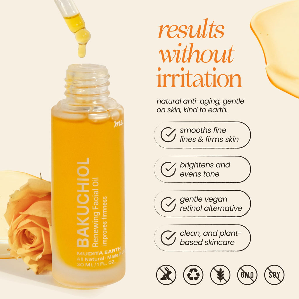 Mudita Earth Bakuchiol Face Oil – Plant-Based Retinol Alternative for Oily Skin | 1 fl oz