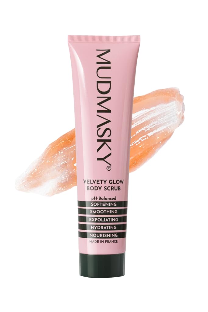 Mudmasky Velvety Glow Body Scrub 6.0 oz XXL – Exfoliating Bamboo Scrub, Made in France, No Harsh Chemicals