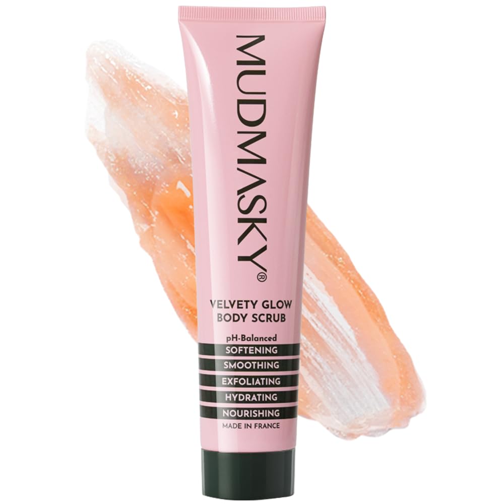 Mudmasky Velvety Glow Body Scrub 6.0 oz XXL – Exfoliating Bamboo Scrub, Made in France, No Harsh Chemicals