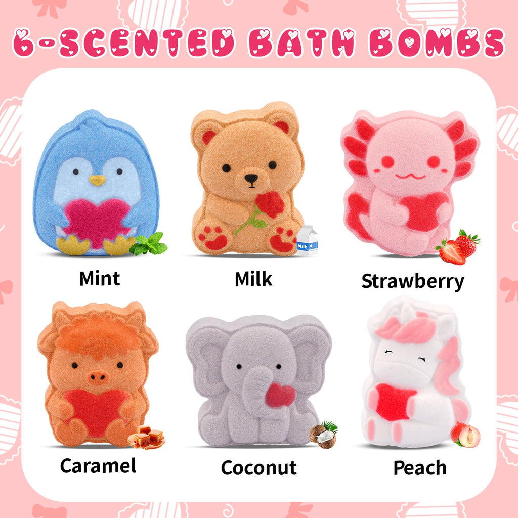 MUFEIRUO Valentines Bath Bombs – 6 Animal-Shaped Bubble Bath Bombs for Relaxing Spa Moments