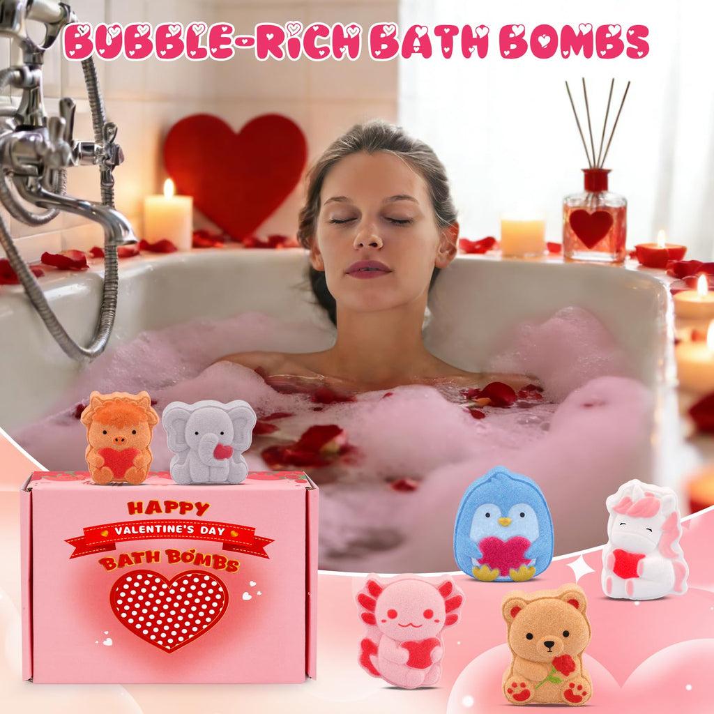 MUFEIRUO Valentines Bath Bombs – 6 Animal-Shaped Bubble Bath Bombs for Relaxing Spa Moments