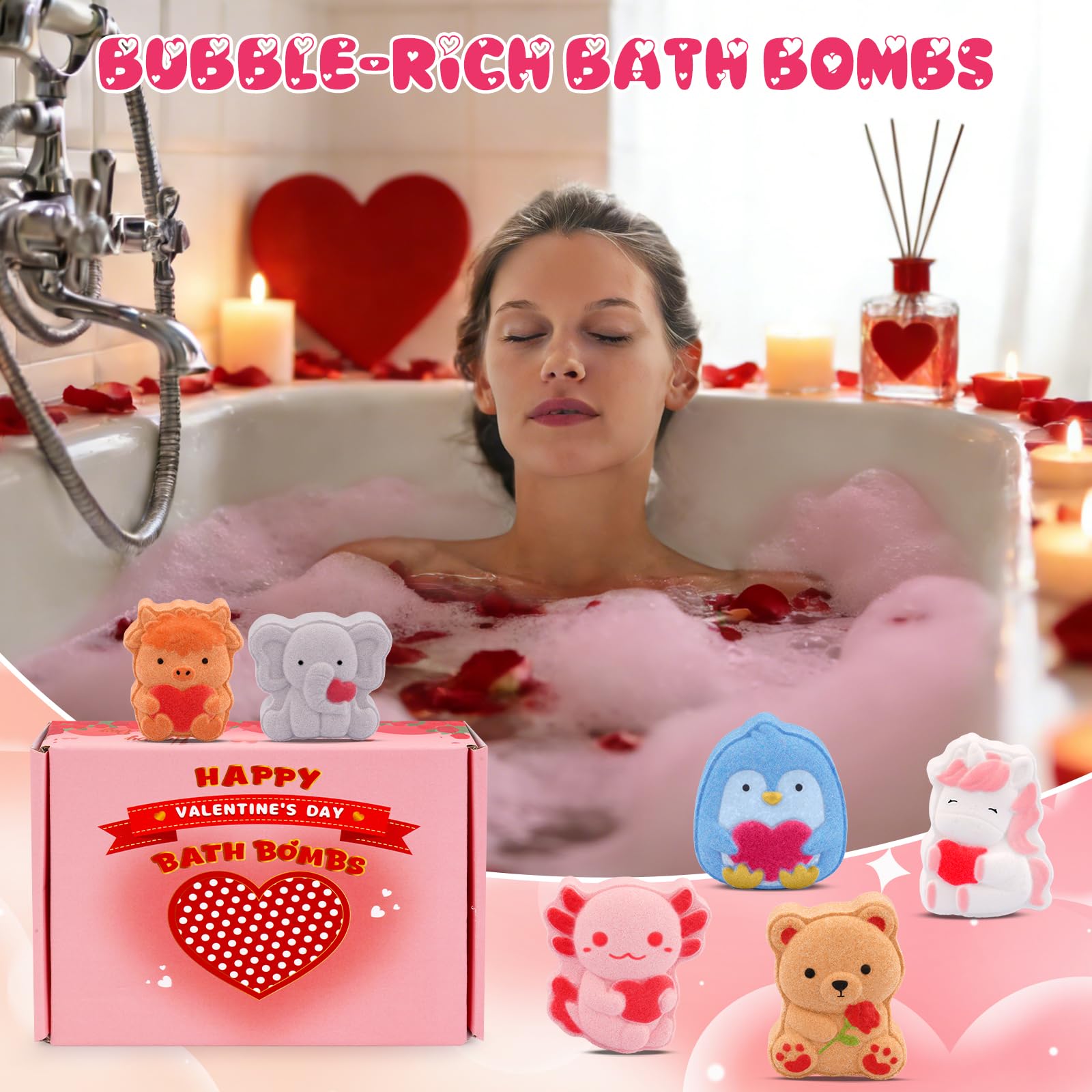 MUFEIRUO Valentines Bath Bombs – 6 Animal-Shaped Bubble Bath Bombs for Relaxing Spa Moments
