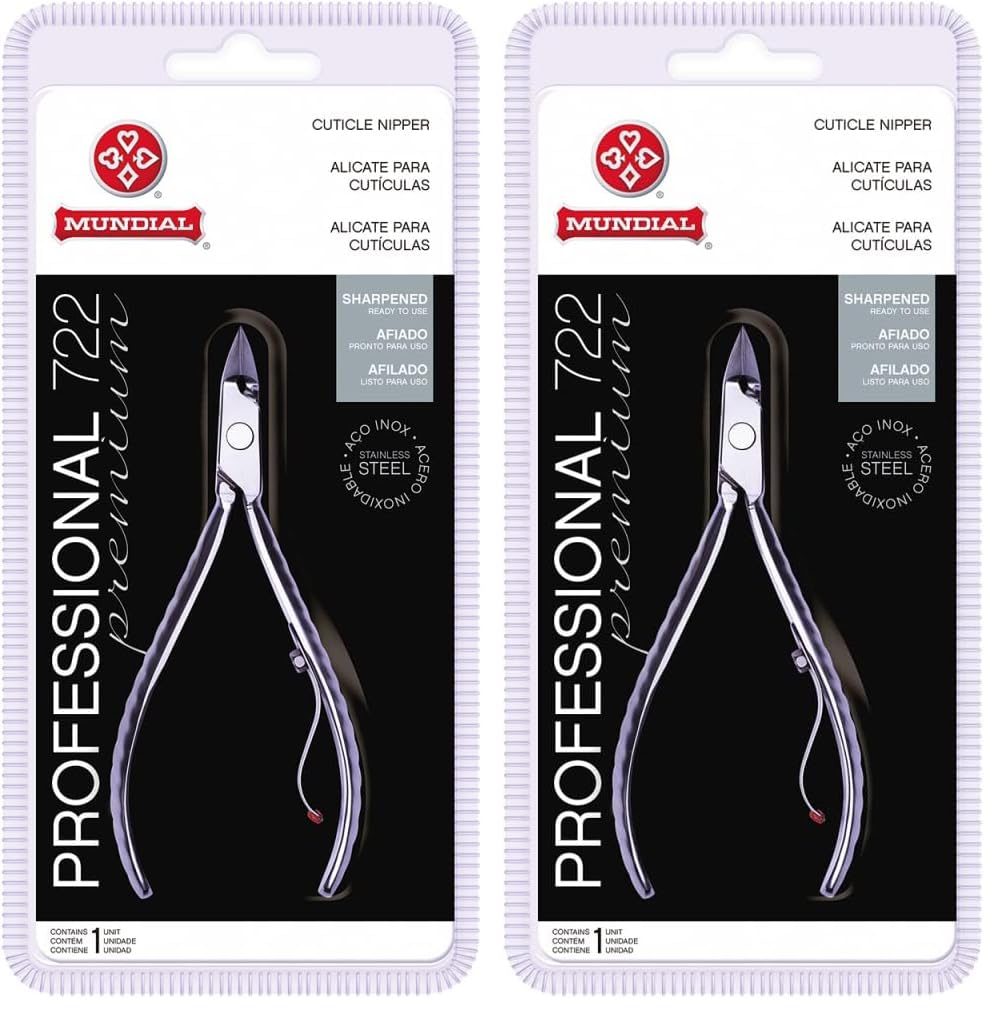 Mundial 722-PR Professional Cuticle Nippers – Stainless Steel, Sterilizable, Ergonomic (Pack of 2)