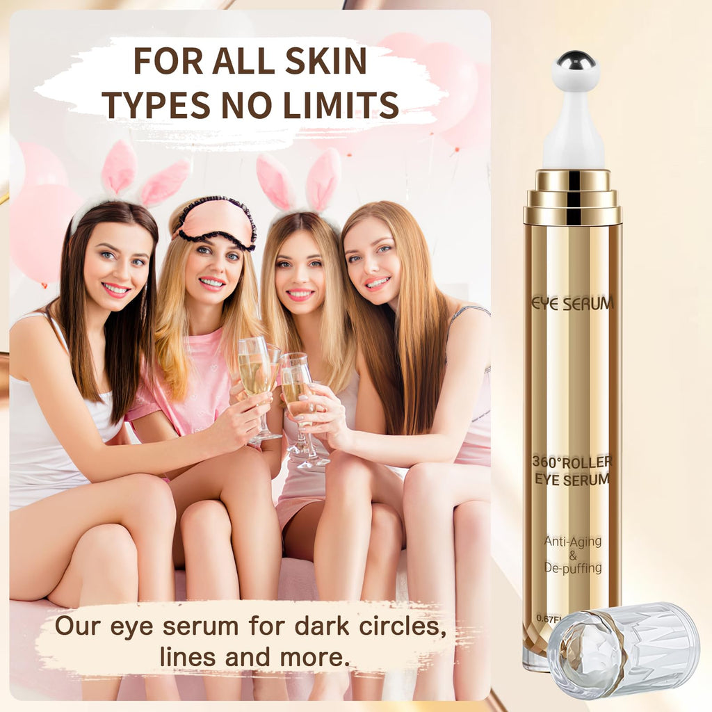 MUOCOBU Caffeine Eye Serum | 20ML Hyaluronic Acid Under-Eye Cream for Dark Circles, Puffiness & Fine Lines | 360° Roller Ball