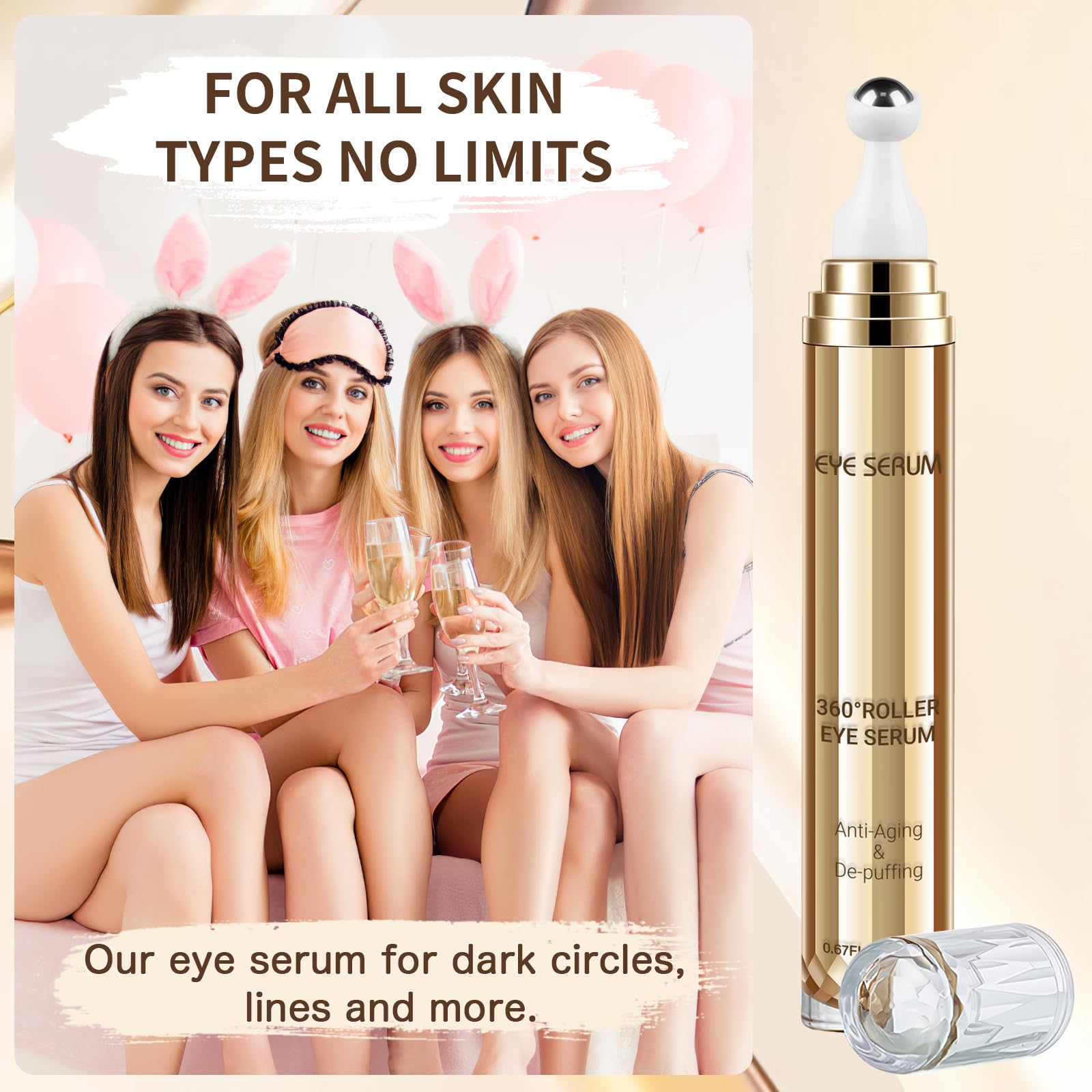MUOCOBU Caffeine Eye Serum | 20ML Hyaluronic Acid Under-Eye Cream for Dark Circles, Puffiness & Fine Lines | 360° Roller Ball