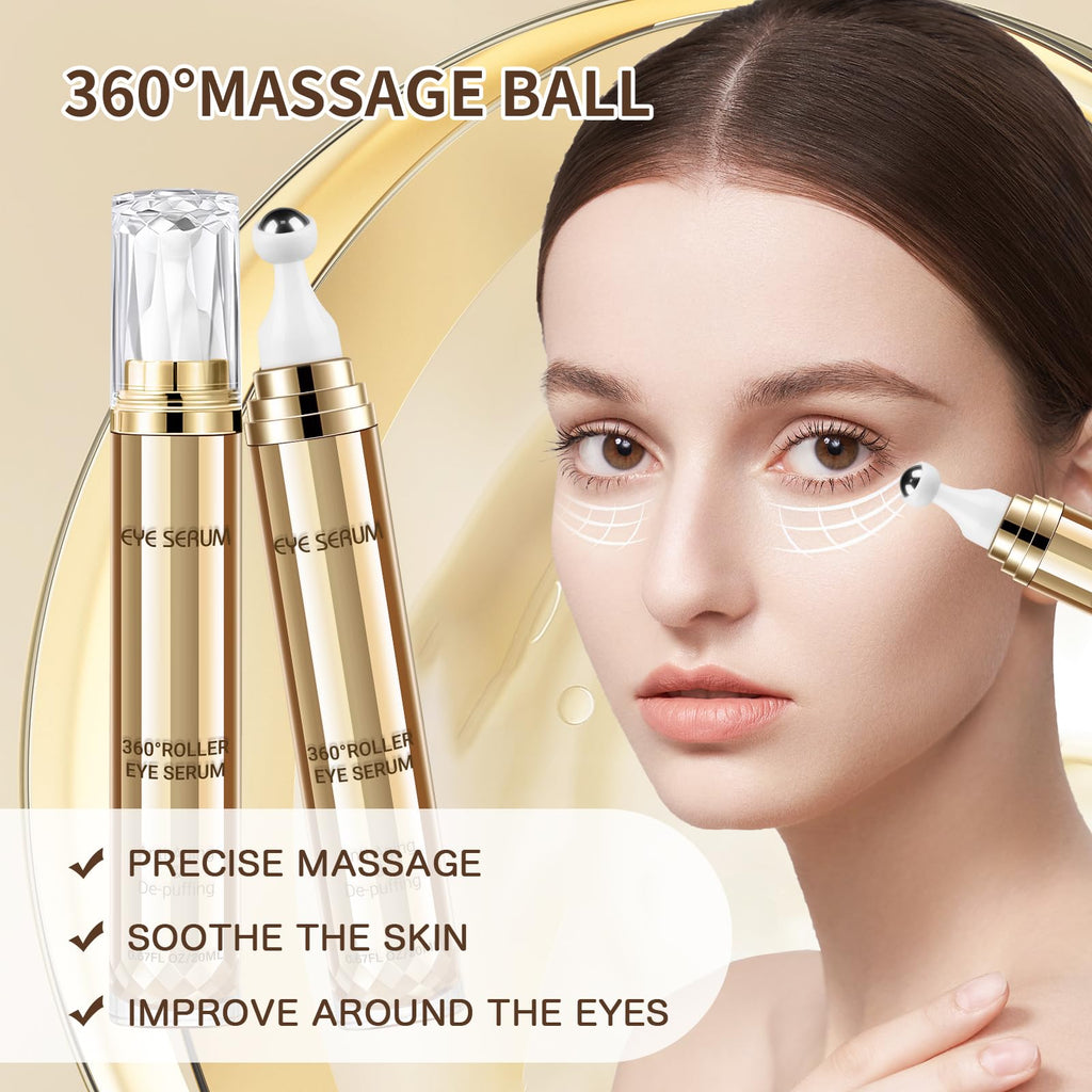 MUOCOBU Caffeine Eye Serum | 20ML Hyaluronic Acid Under-Eye Cream for Dark Circles, Puffiness & Fine Lines | 360° Roller Ball