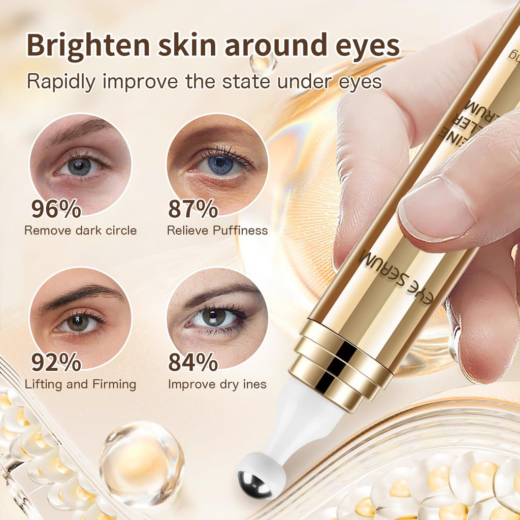 MUOCOBU Caffeine Eye Serum | 20ML Hyaluronic Acid Under-Eye Cream for Dark Circles, Puffiness & Fine Lines | 360° Roller Ball