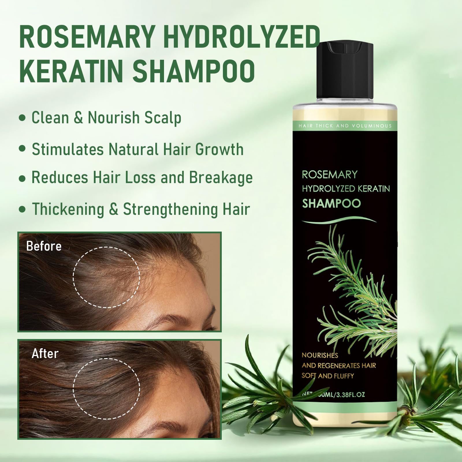 Muoyid 2pc Rosemary Hydrolyzed Keratin Shampoo – Organic Rosemary for Thicker, Stronger Hair