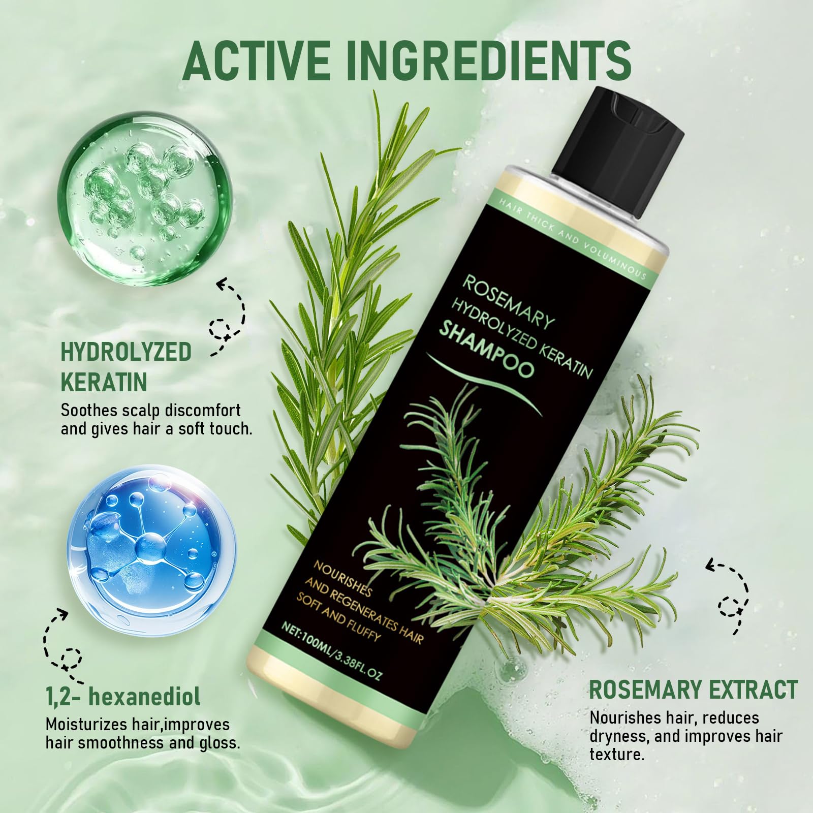 Muoyid 2pc Rosemary Hydrolyzed Keratin Shampoo – Organic Rosemary for Thicker, Stronger Hair