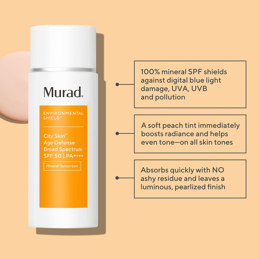 Murad City Skin Age Defense SPF 50 – Mineral Sunscreen with Blue Light Defense | 0.6 oz