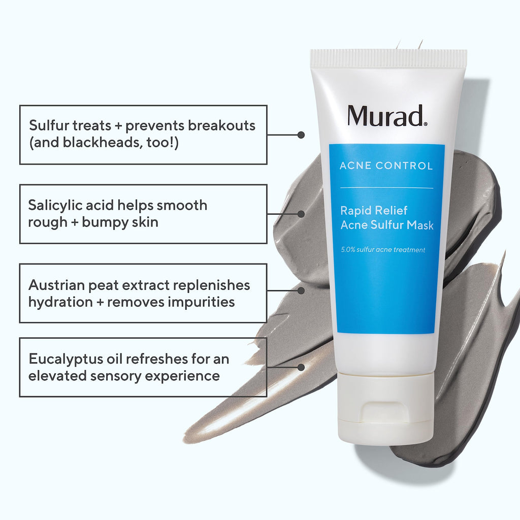Murad Rapid Relief Acne Sulfur Mask – 5% Sulfur & Salicylic Acid, Austrian Peat, Clay Mask (2.5 oz)