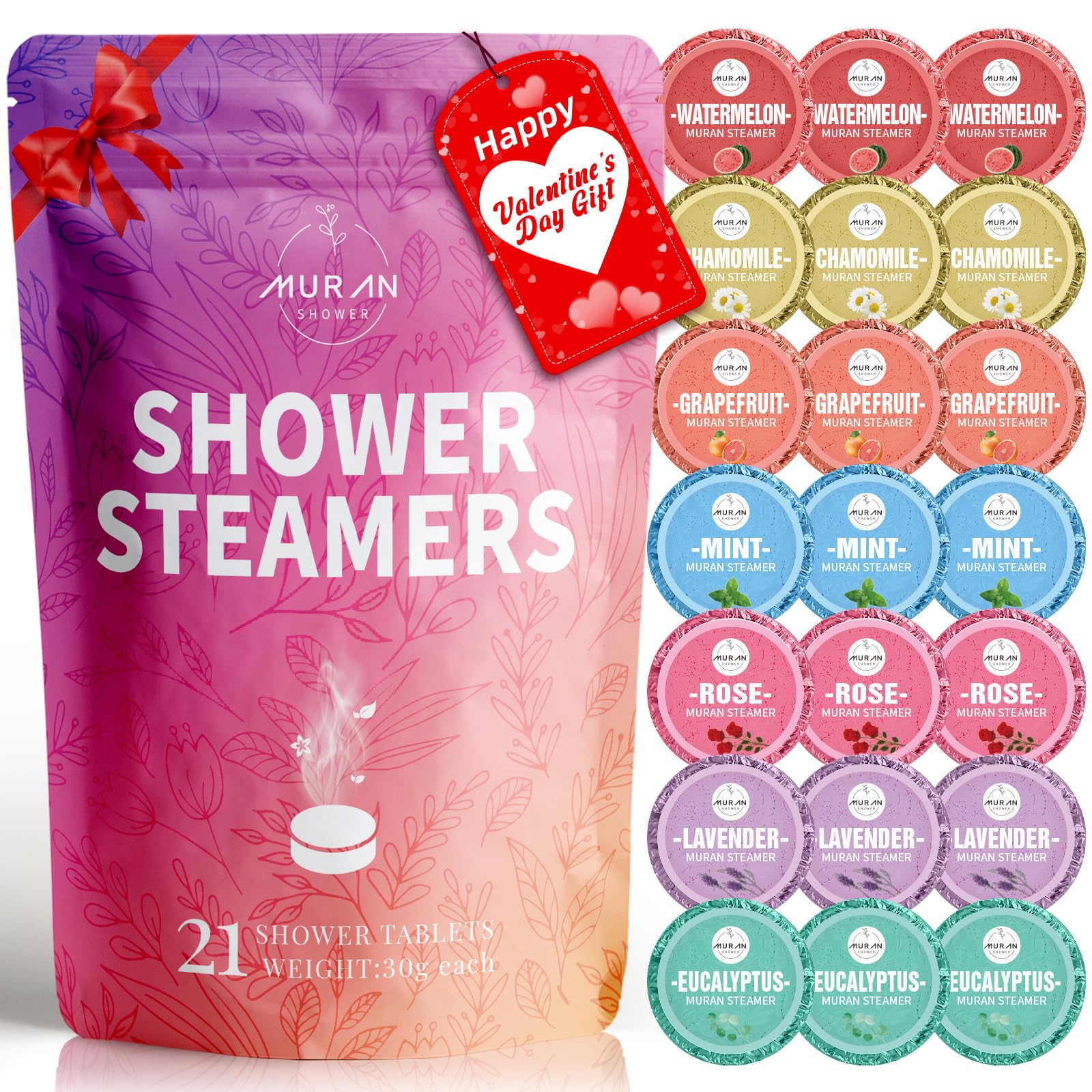 MURAN SHOWER Aromatherapy Shower Steamers 21-Pack – Eucalyptus, Rose, Lavender & Mint