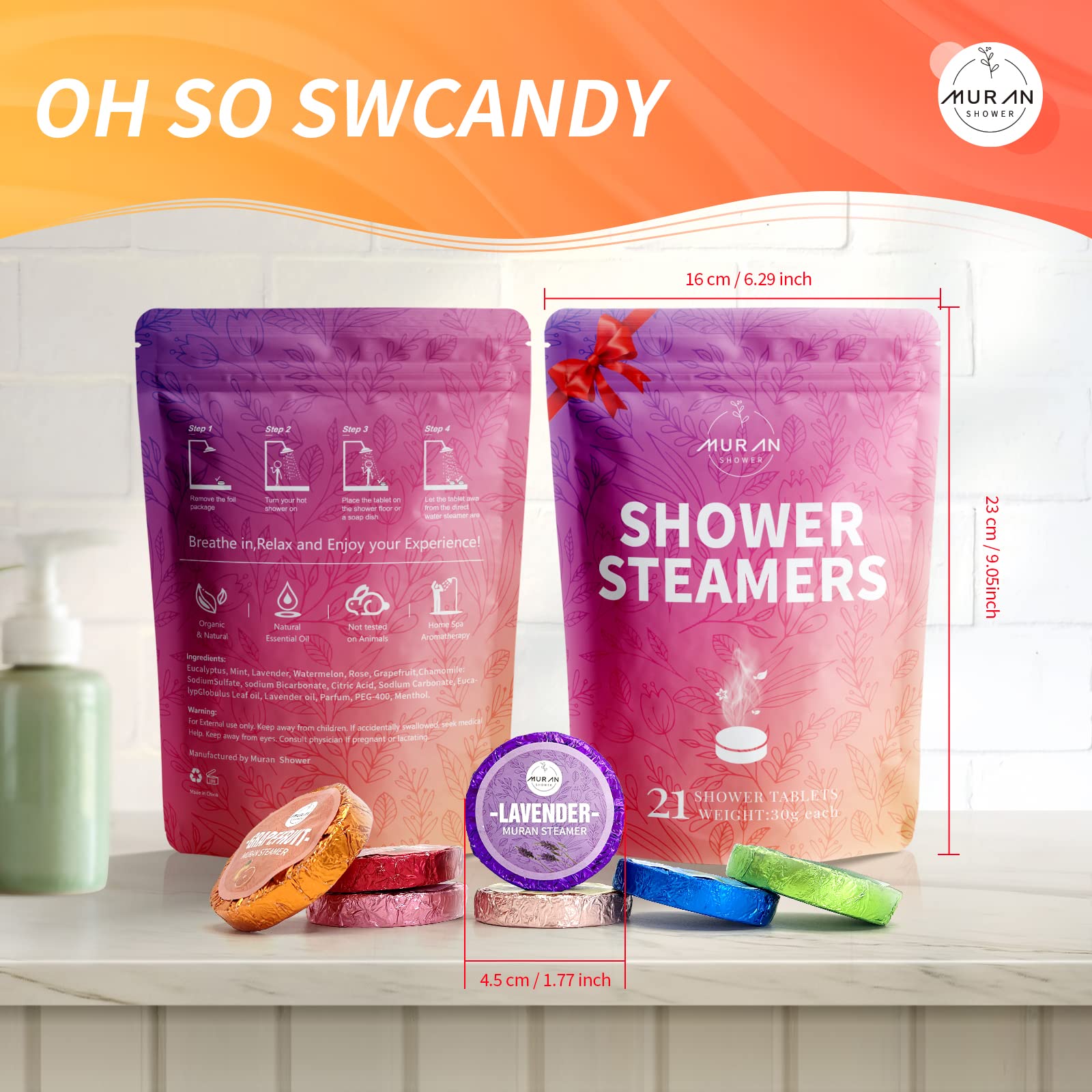MURAN SHOWER Aromatherapy Shower Steamers 21-Pack – Eucalyptus, Rose, Lavender & Mint