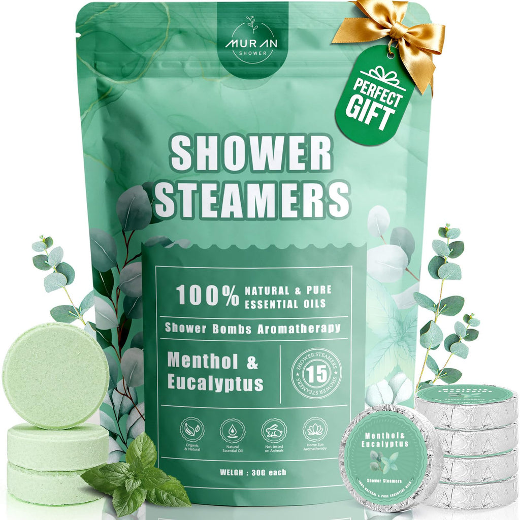 MURAN SHOWER Shower Steamers Aromatherapy 15-Pack – Menthol & Eucalyptus