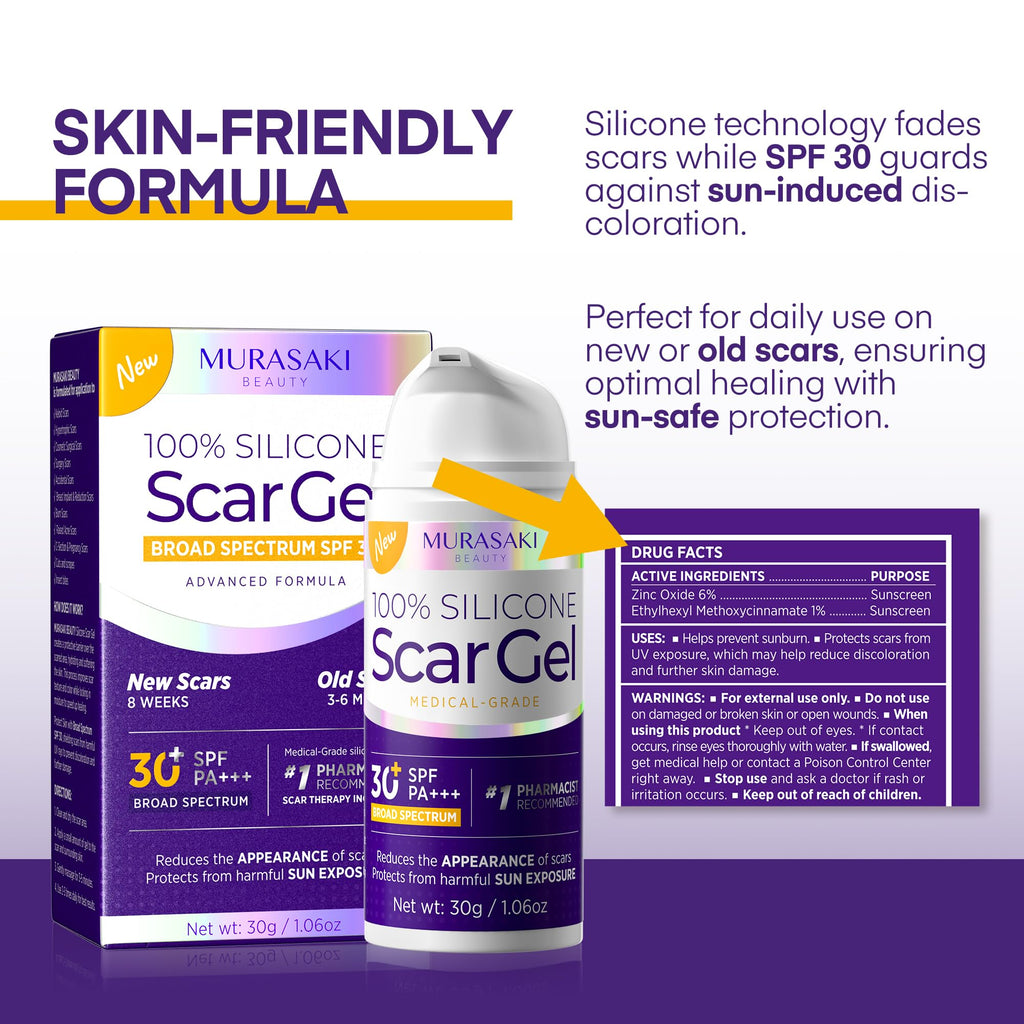 MURASAKI BEAUTY Silicone Scar Gel SPF 30 – Advanced Medical-Grade Scar Cream 1.06oz