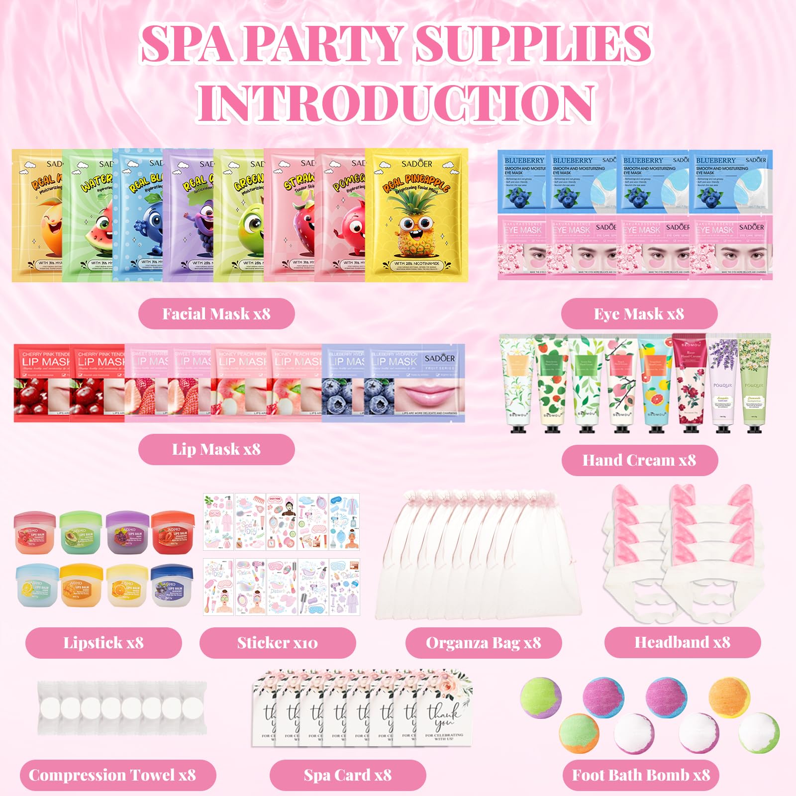 MUREND 90PCS Spa Party Supplies for Girls – Sleepover Skincare Set with Tattoos, Masks, Foot Bath Bombs & More