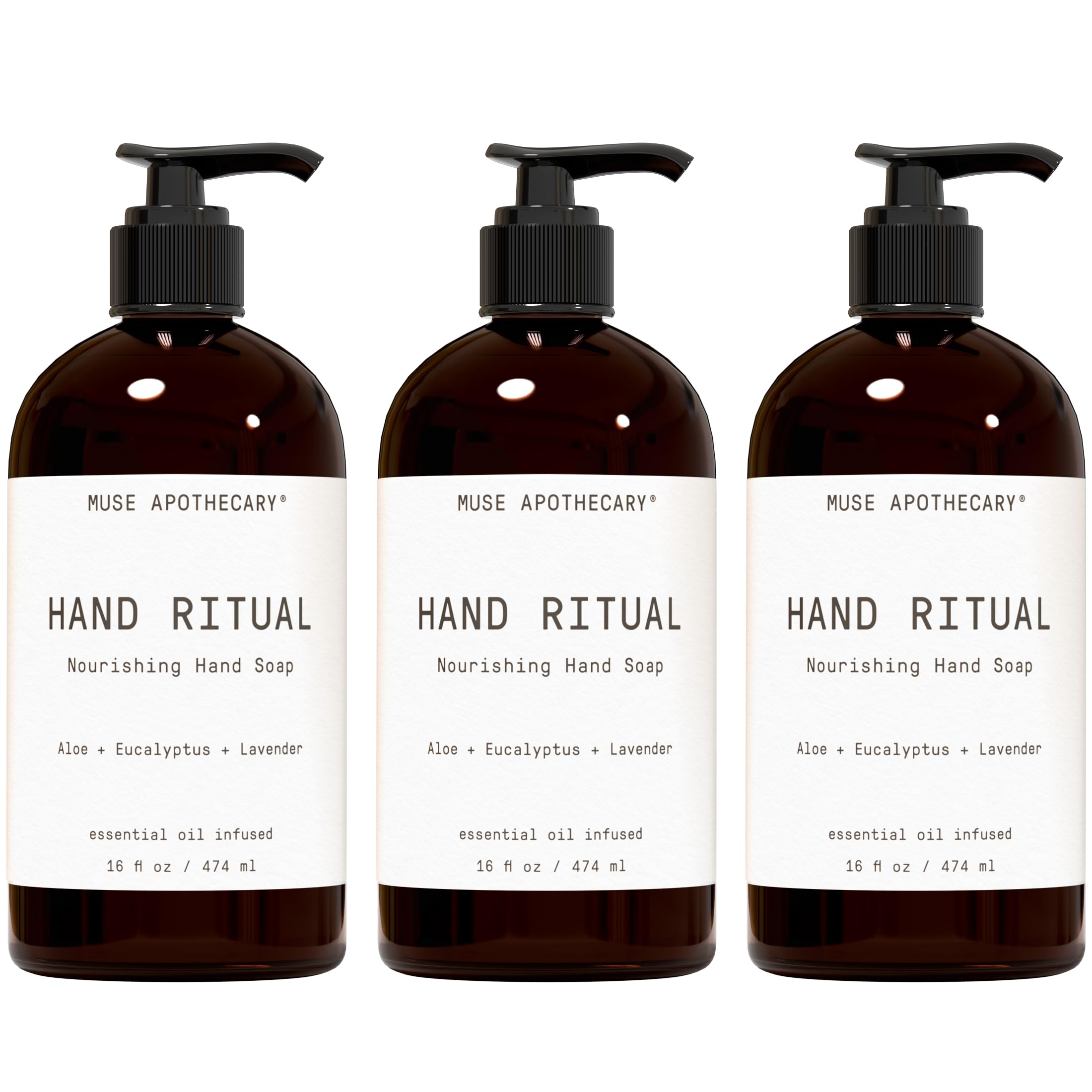 Muse Apothecary Hand Ritual – Aromatic Nourishing Hand Soap, Aloe, Eucalyptus & Lavender | 16 oz x3 Pack | USDA Biobased
