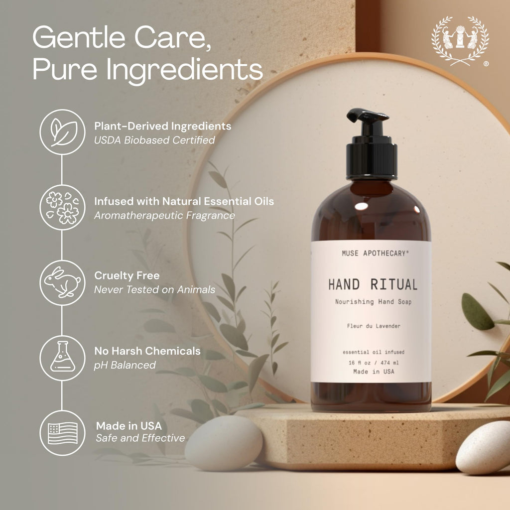 Muse Apothecary Hand Ritual – Aromatic Nourishing Hand Soap, Aloe, Eucalyptus & Lavender | 16 oz x3 Pack | USDA Biobased