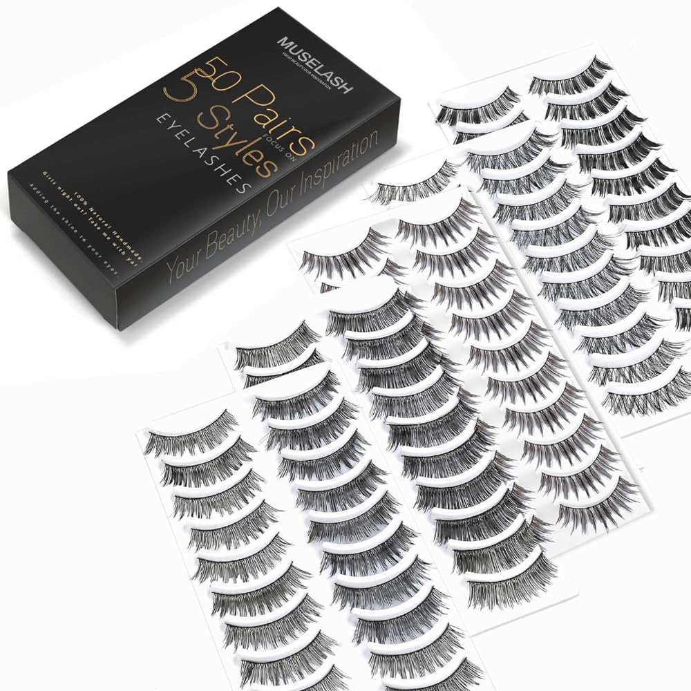 MUSELASH 50 Pairs, 5 Styles – Handmade False Eyelashes Set