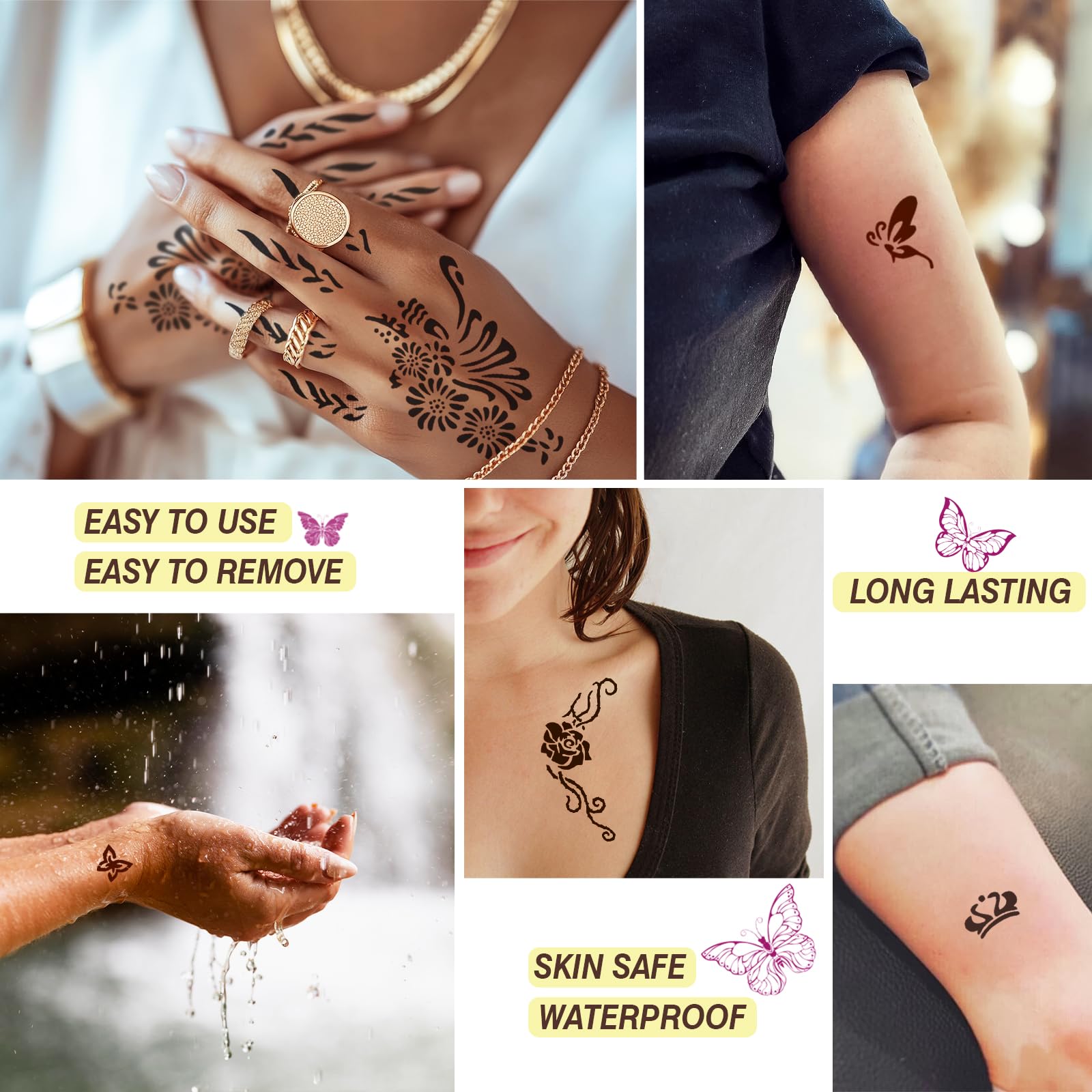 MuseLuxe 126‑Piece Temporary Tattoos Kit | 2-Color Ink, Gloves & DIY Body Art