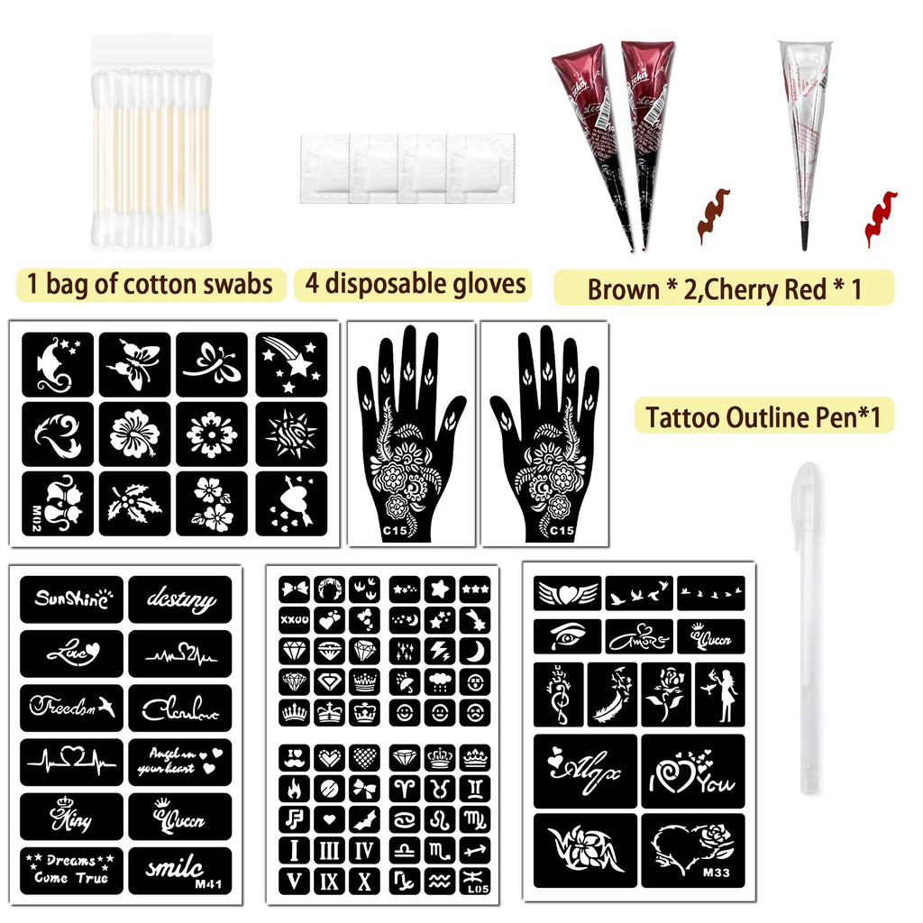 MuseLuxe Temporary Tattoo Kit for Teens & Adults – 3 Pastes, 100 Stencils, Outline Pen, Waterproof Body Art
