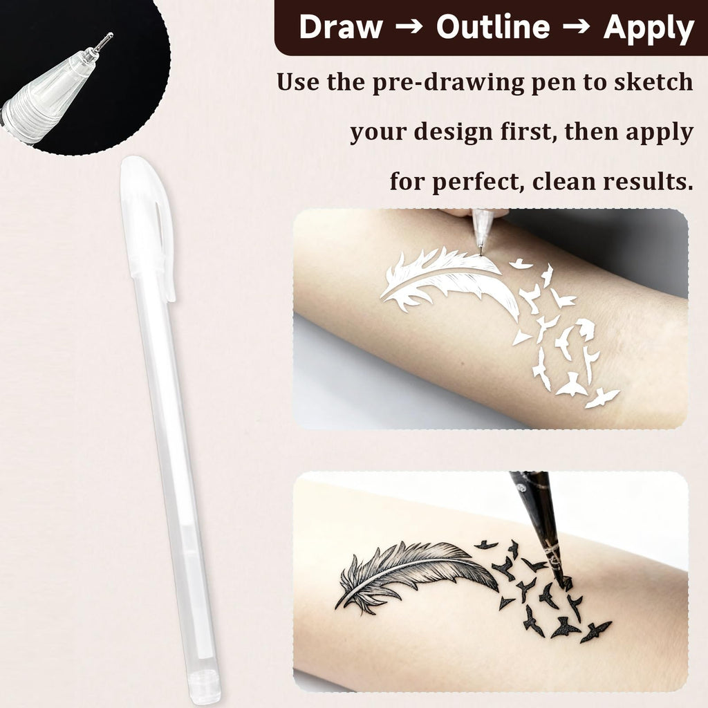 MuseLuxe Temporary Tattoo Kit for Teens & Adults – 3 Pastes, 100 Stencils, Outline Pen, Waterproof Body Art