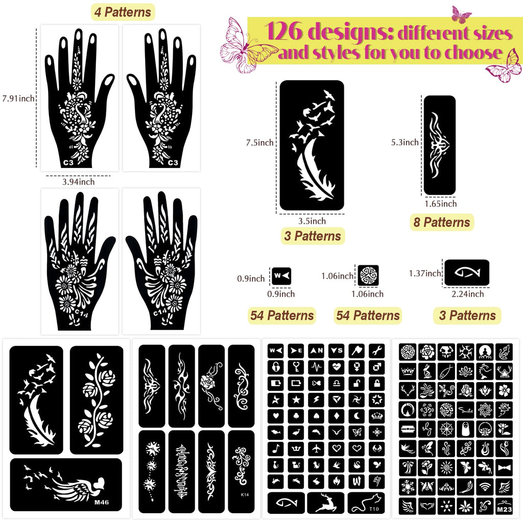 MuseLuxe 126‑Piece Temporary Tattoos Kit | 2-Color Ink, Gloves & DIY Body Art