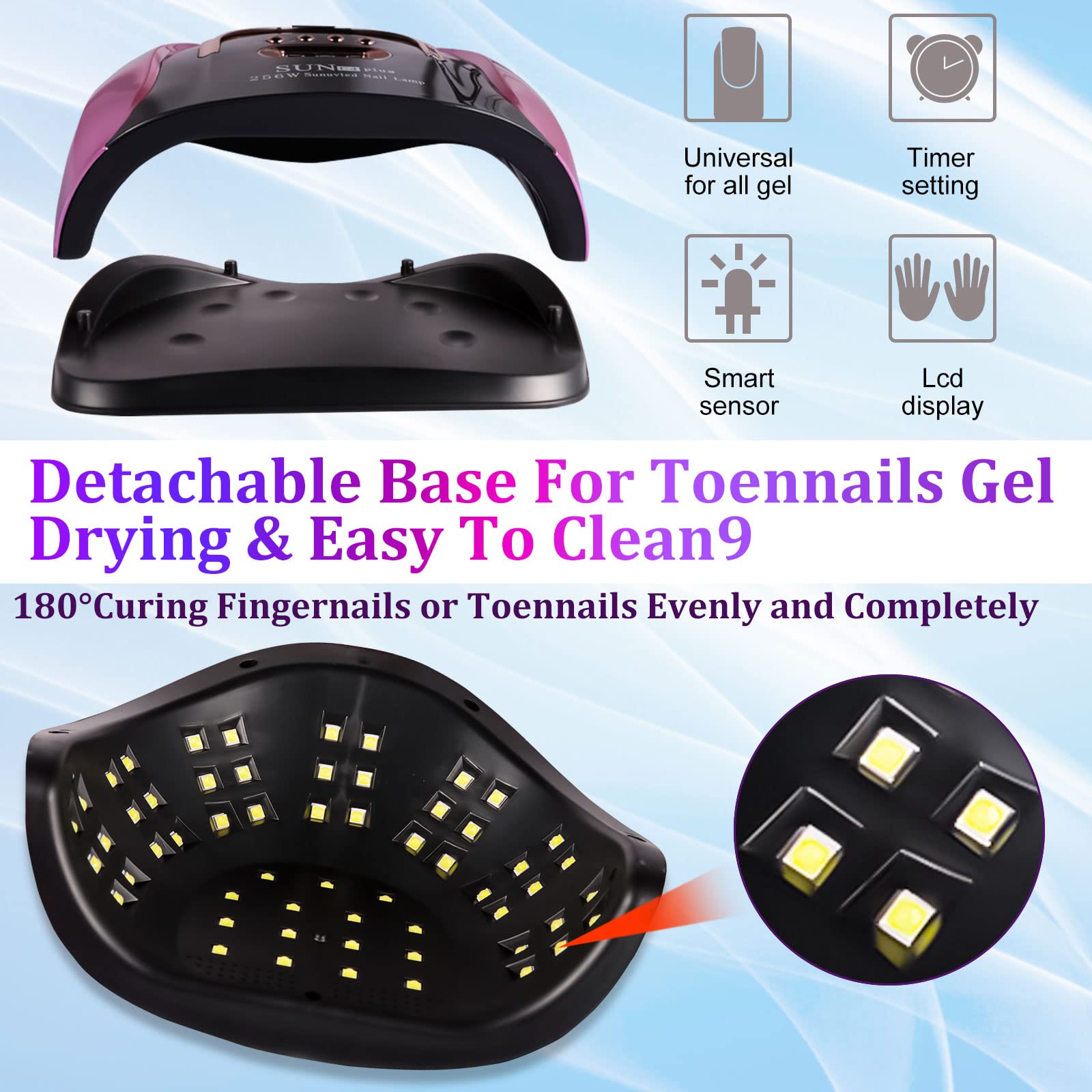 MUSERAY UV LED Nail Light 256W High Power | 4 Timer Settings + Auto Sensor + 6 Free Gifts
