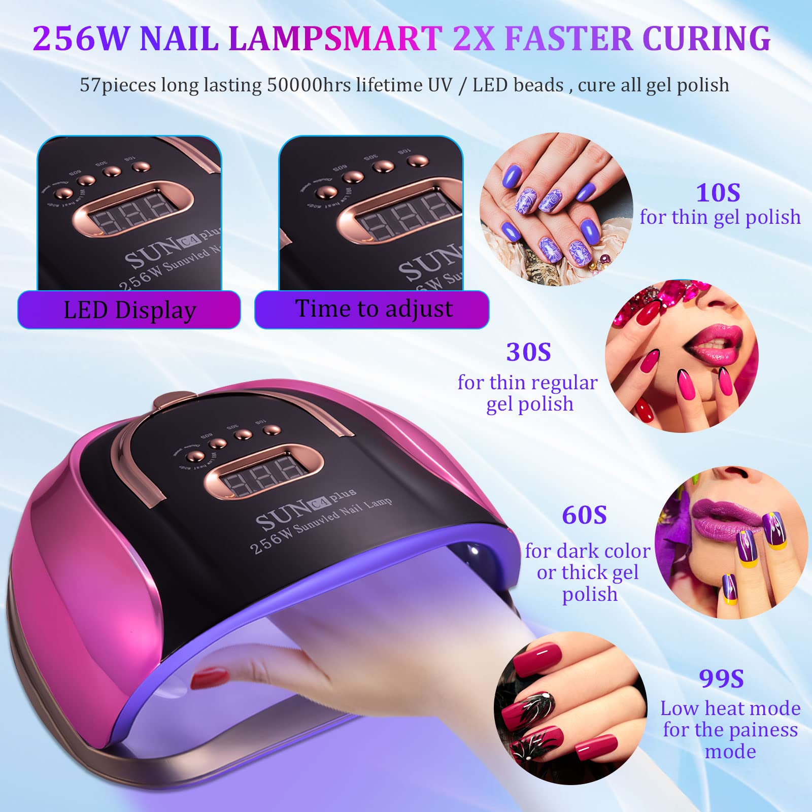 MUSERAY UV LED Nail Light 256W High Power | 4 Timer Settings + Auto Sensor + 6 Free Gifts
