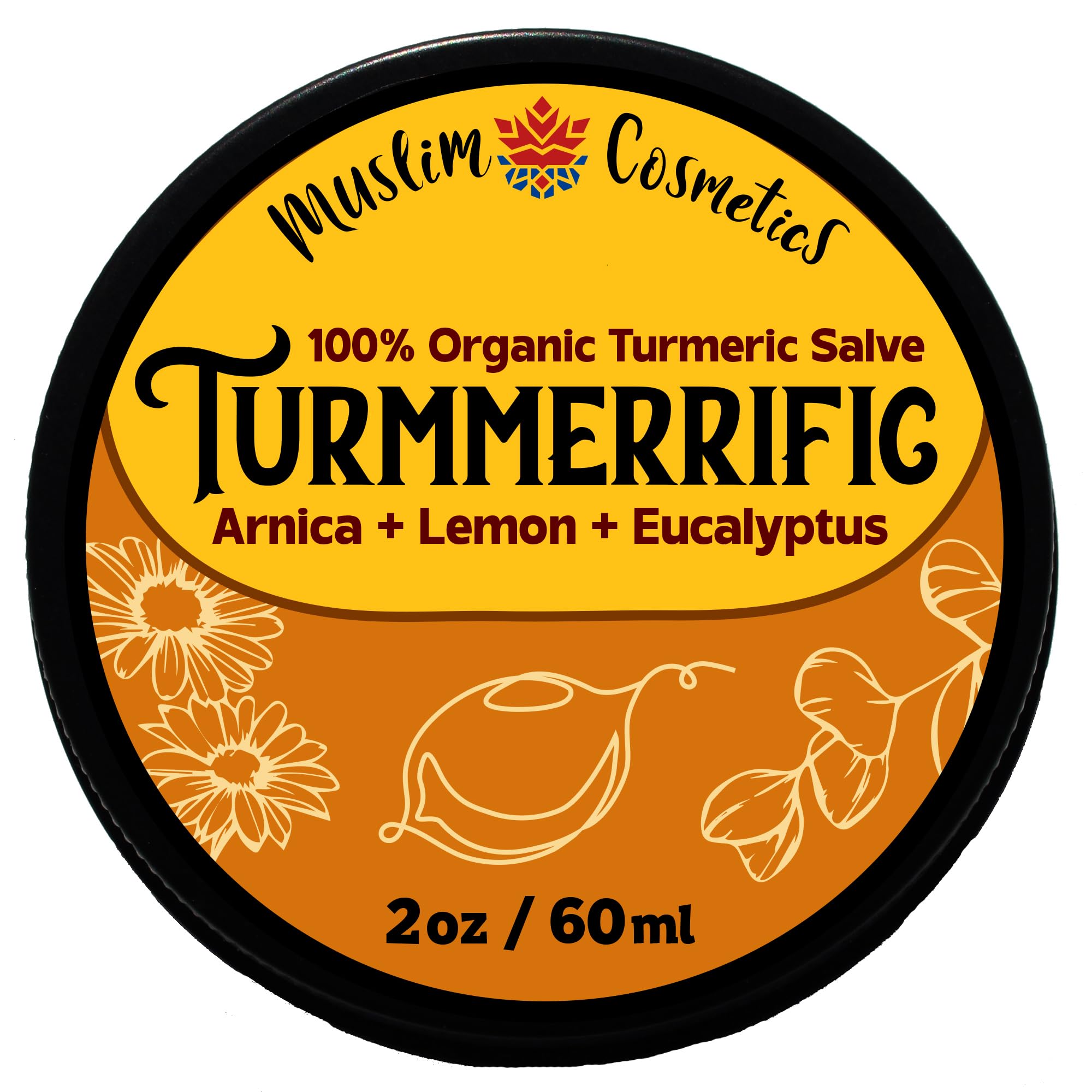 Muslim Cosmetics Turmmerrific Organic Turmeric Salve – Arnica & White Turmeric, Ginger + Lemon + Eucalyptus, 2oz Made in Canada