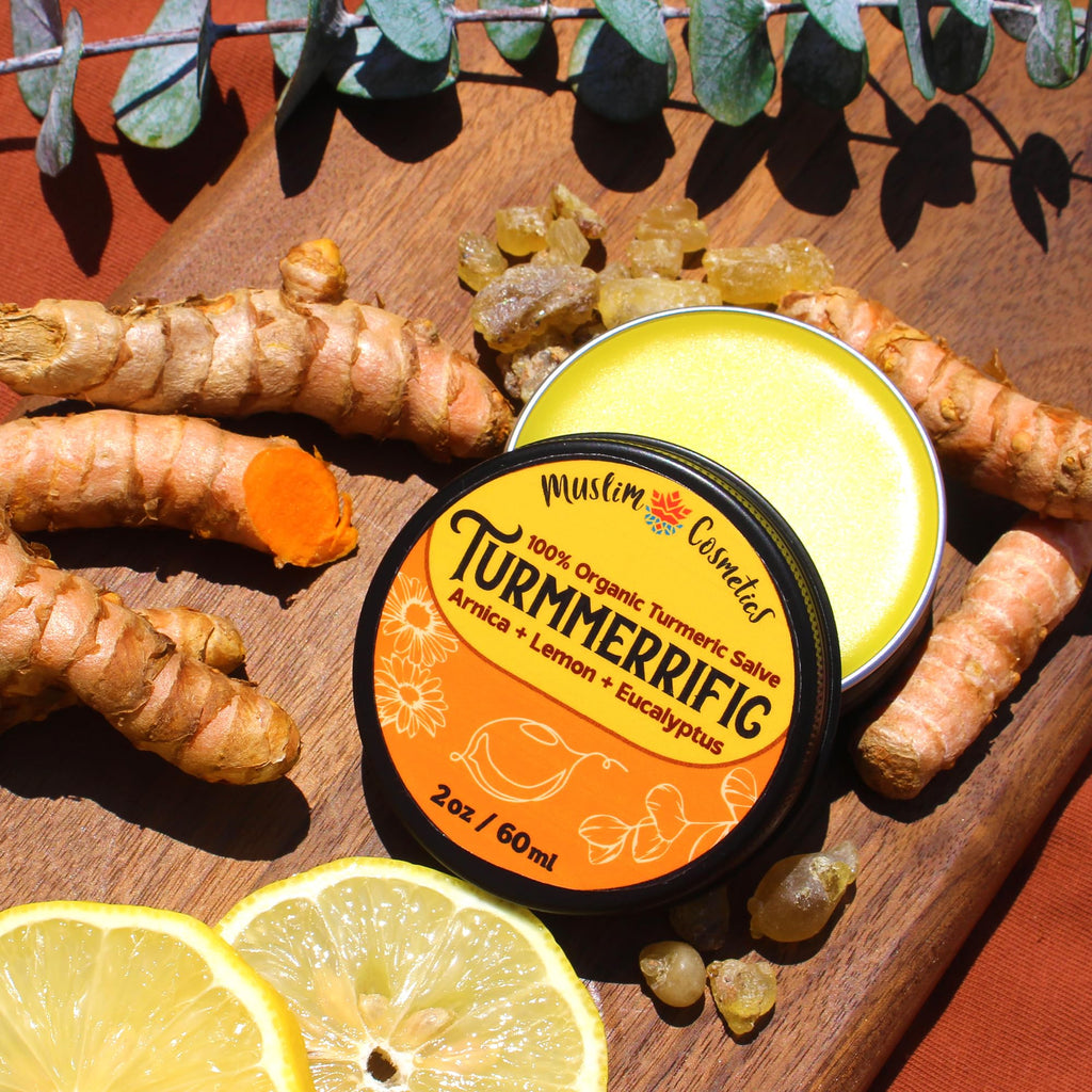 Muslim Cosmetics Turmmerrific Organic Turmeric Salve – Arnica & White Turmeric, Ginger + Lemon + Eucalyptus, 2oz Made in Canada
