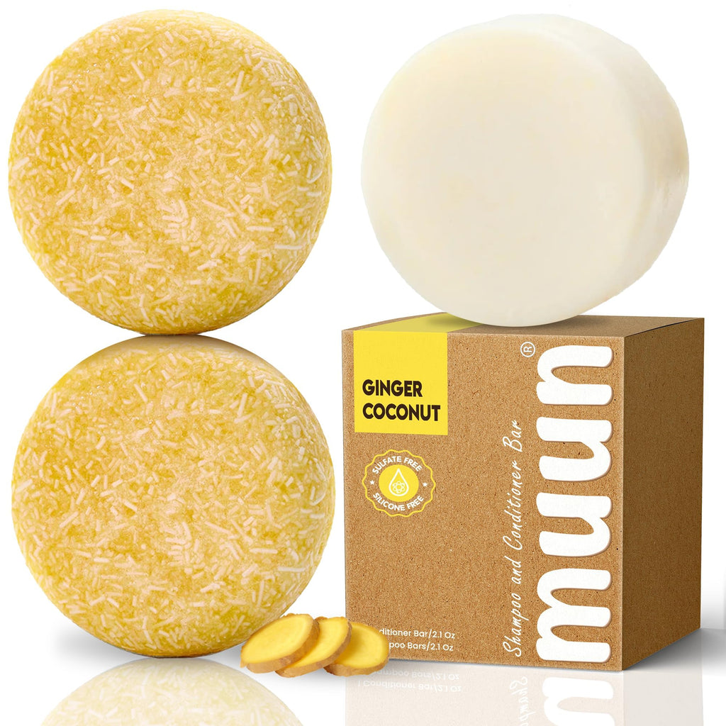 Muun Ginger Shampoo Bar Pack 3 – pH-Balanced, Sulfate-Free, Travel-Ready for Hair Growth & Strength