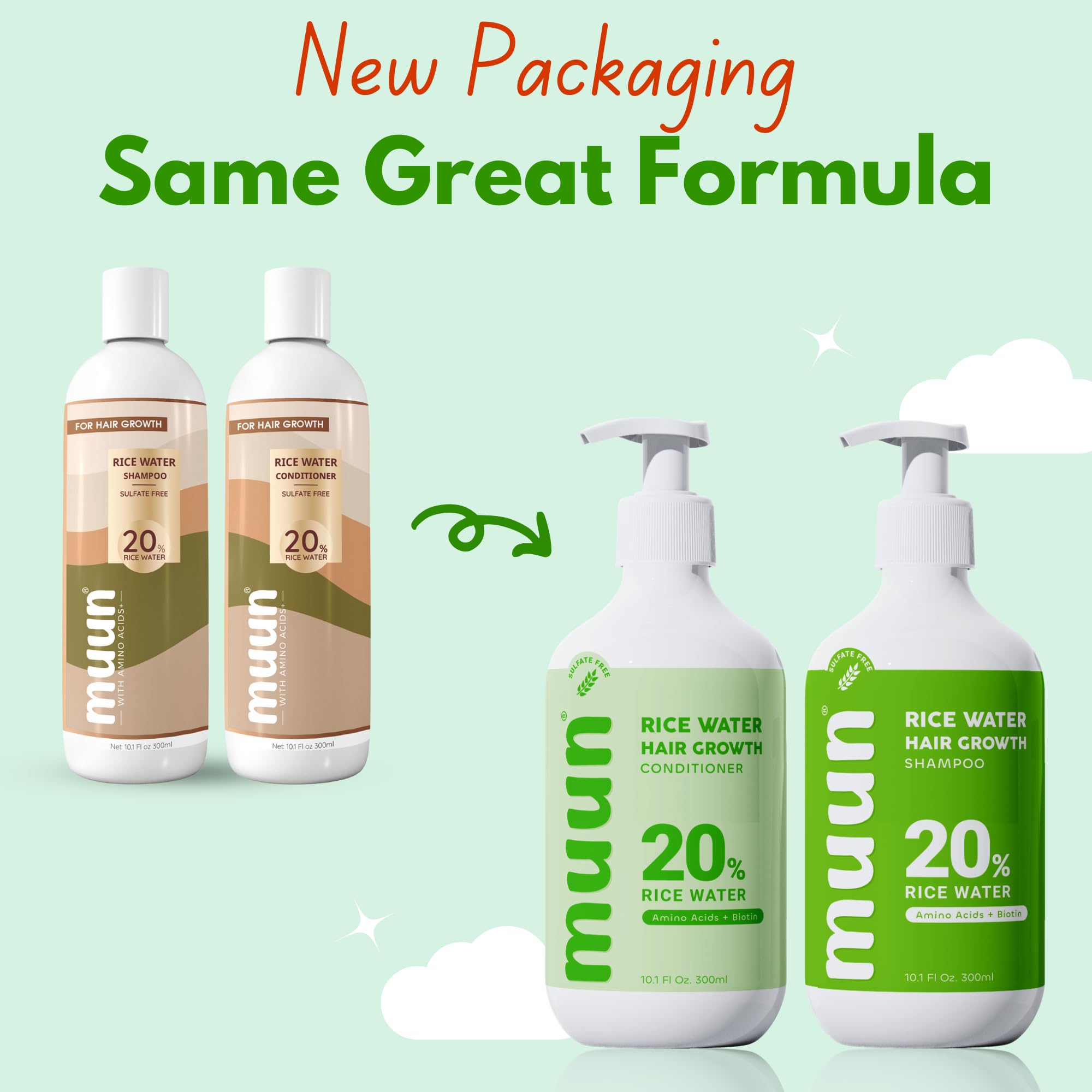 Muun Rice Water Shampoo & Conditioner Set for Hair Growth, Thinning Hair & Anti-Hair Loss – Biotin, Keratin & Caffeine