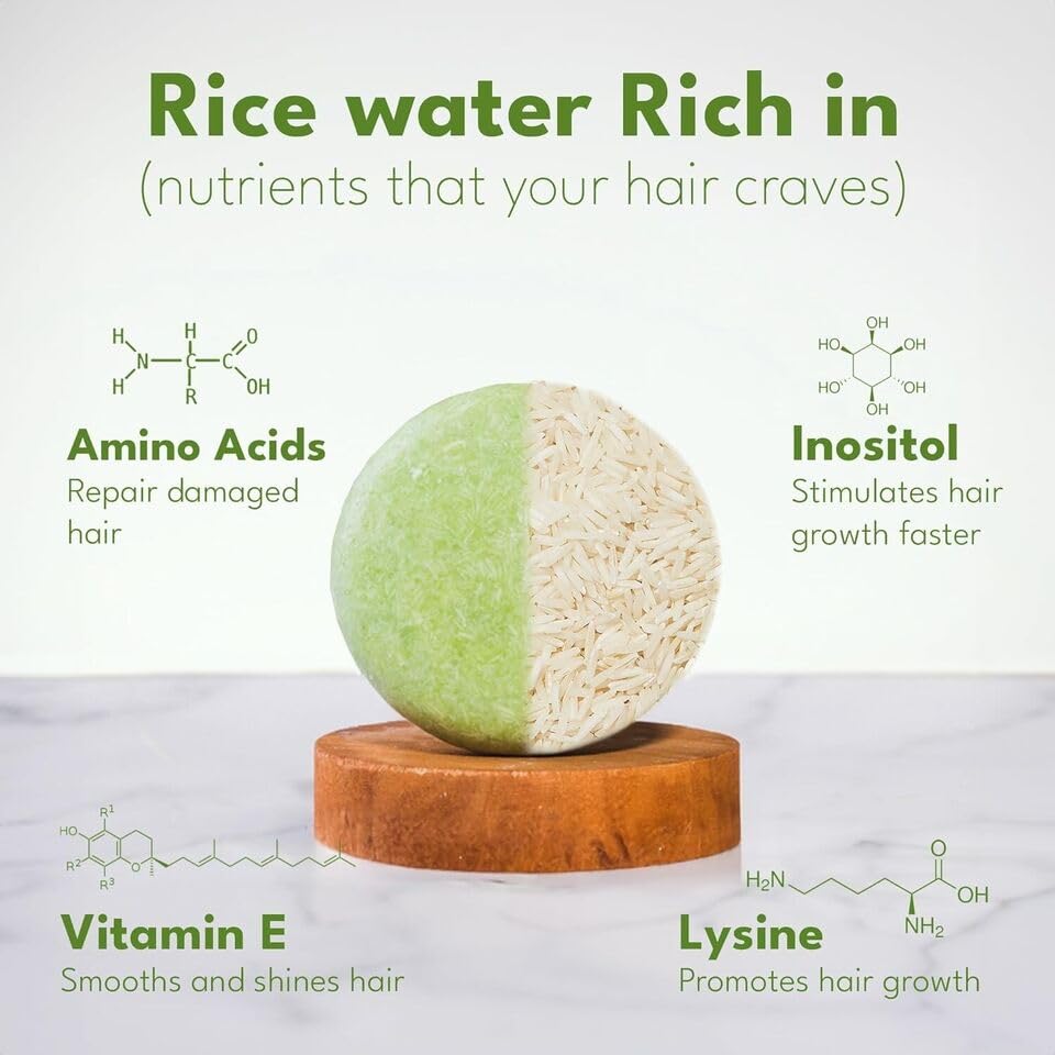 Muun Rice Water Shampoo Bar Pack 3 – Growth, Thickening & pH-Balanced, Vegan + Plastic-Free