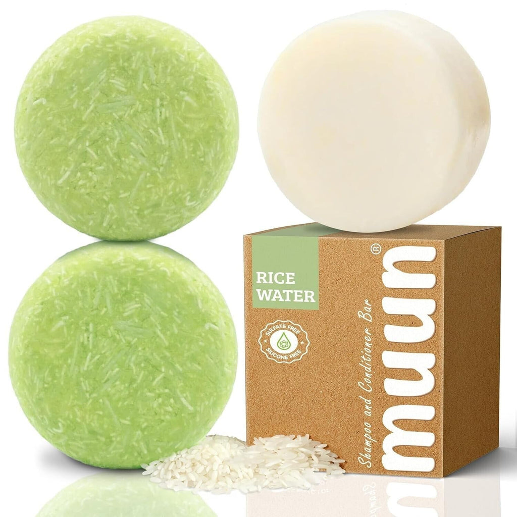 Muun Rice Water Shampoo Bar Pack 3 – Growth, Thickening & pH-Balanced, Vegan + Plastic-Free