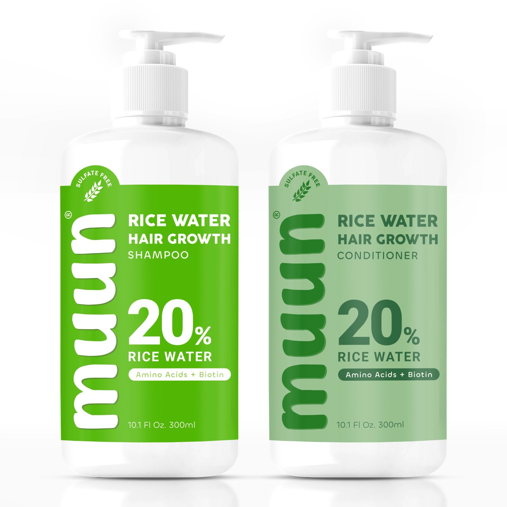 Muun Rice Water Shampoo & Conditioner Set for Hair Growth, Thinning Hair & Anti-Hair Loss – Biotin, Keratin & Caffeine