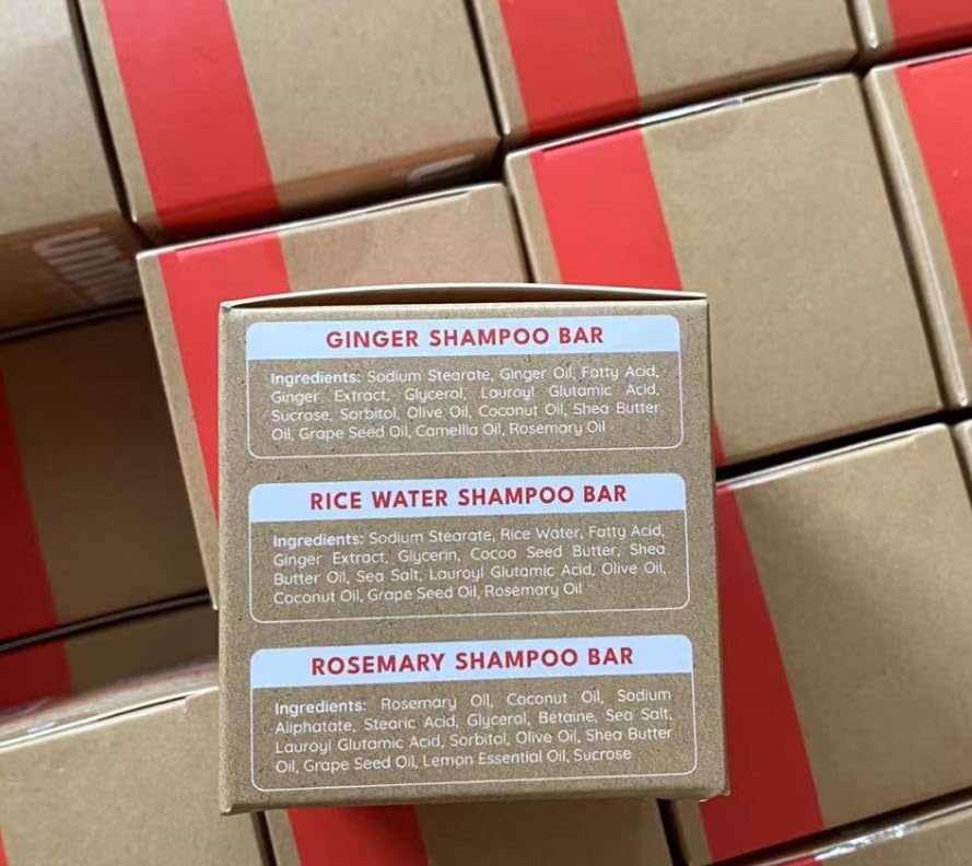 Muun Ginger Rosemary & Rice Water Shampoo Bar Pack 3 – Hair Growth, Thickening & pH Balanced